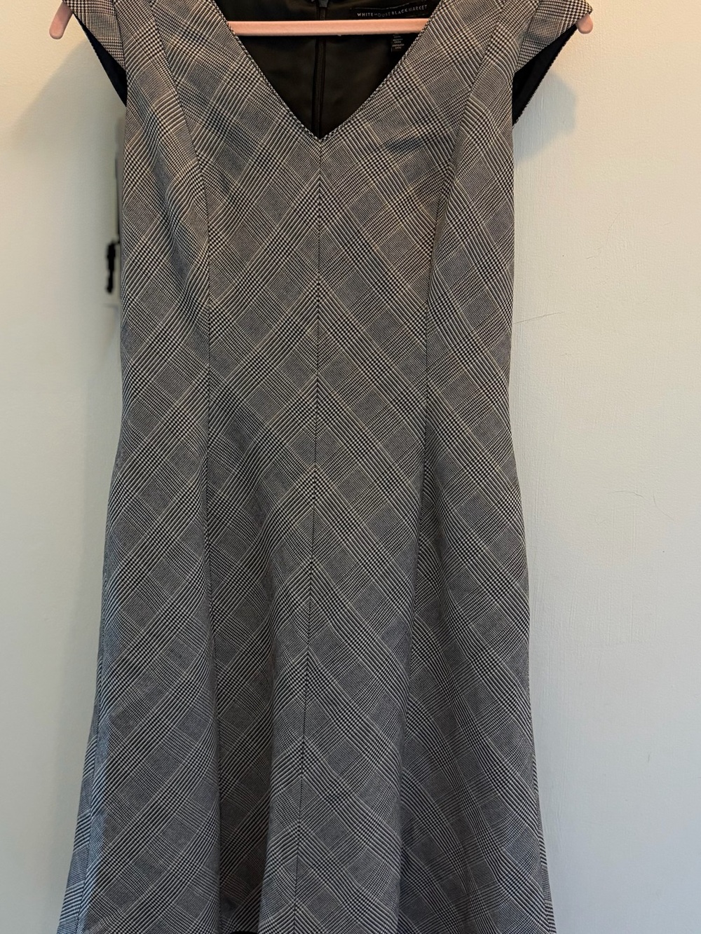 White House Black Market Gray Plaid V-Neck A-Line Dress